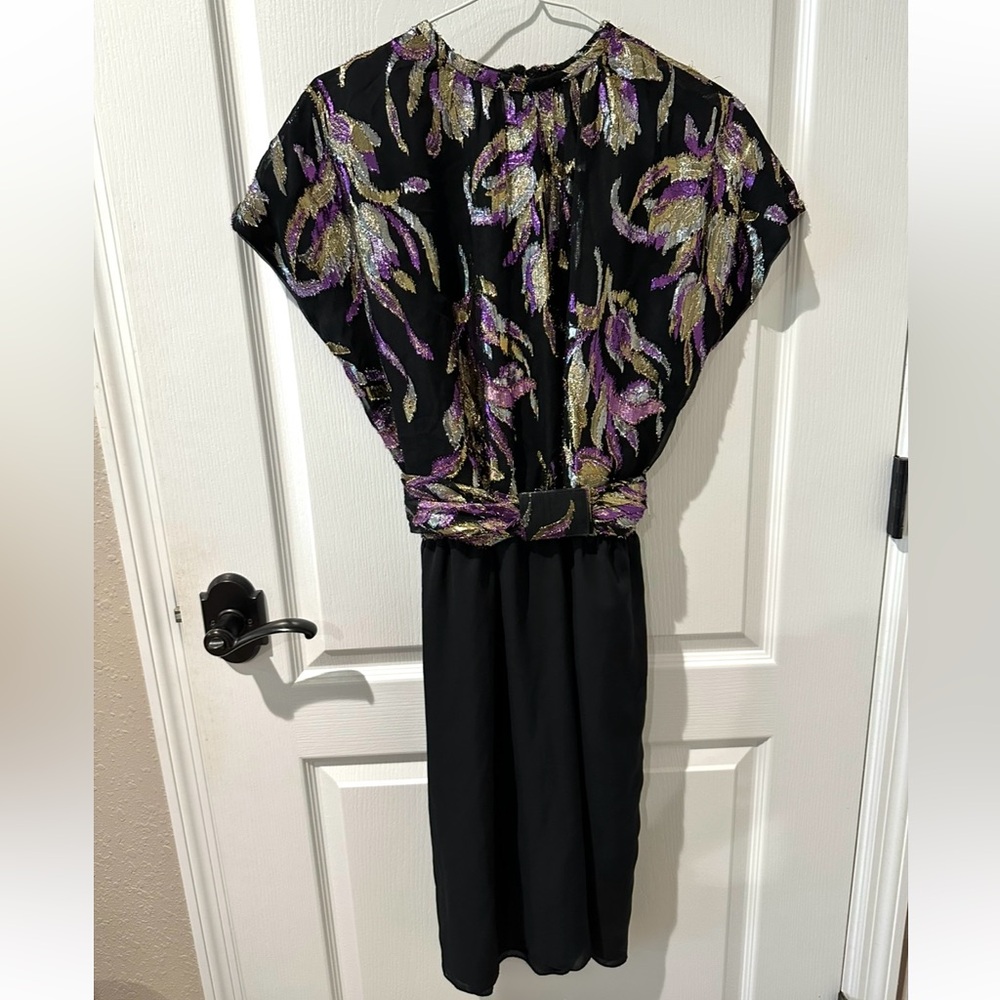 Patra Vintage Black and Purple Bling Cocktail Dress with Removable Belt Sz 10